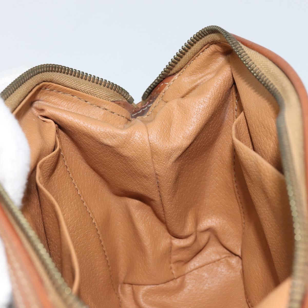 CELINE Macadam Canvas Pouch PVC Leather Brown Gold Auth mr2257