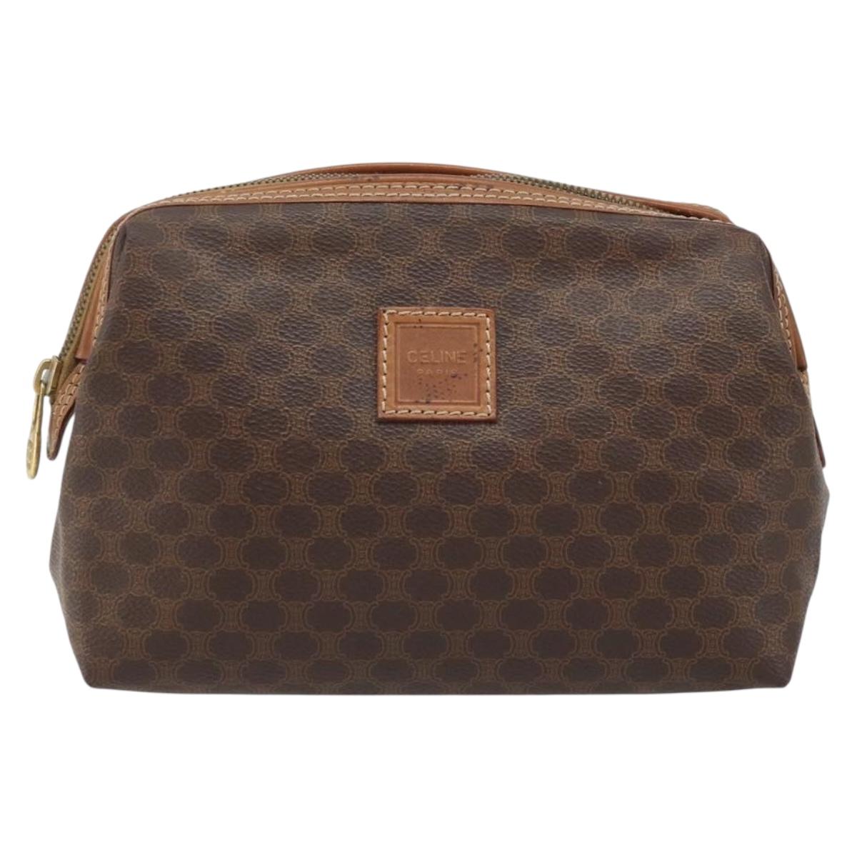 CELINE Macadam Canvas Pouch PVC Leather Brown Gold Auth mr2257