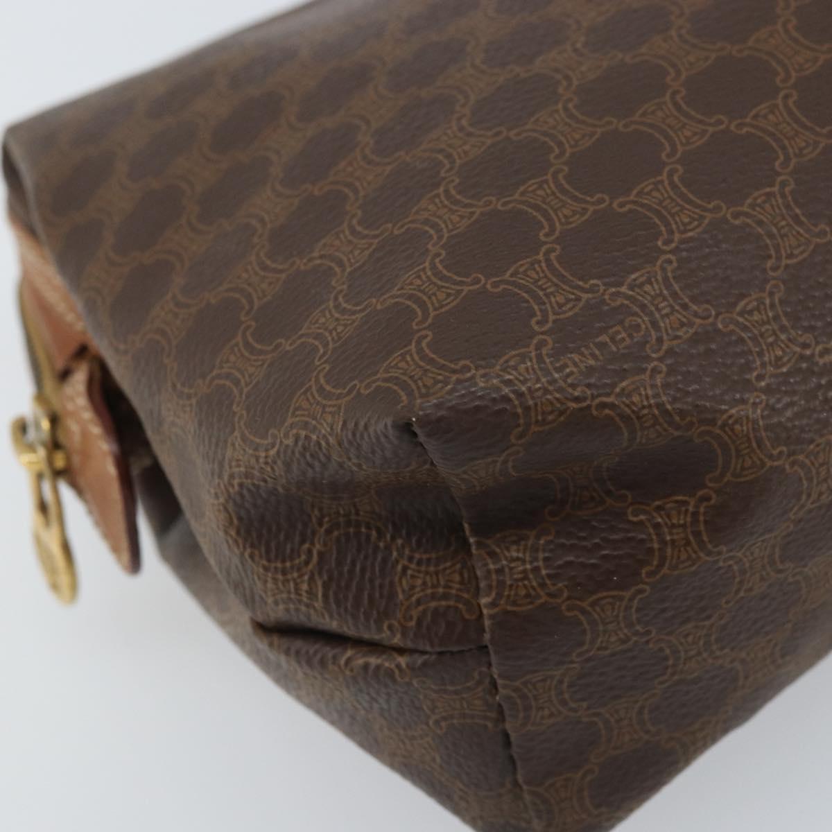CELINE Macadam Canvas Pouch PVC Leather Brown Gold Auth mr2257
