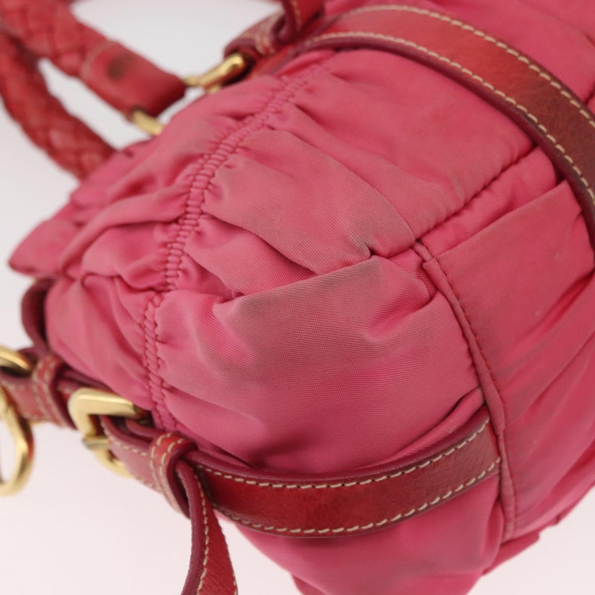PRADA Shoulder Bag Nylon Leather 2way Pink Gold Auth mr2258