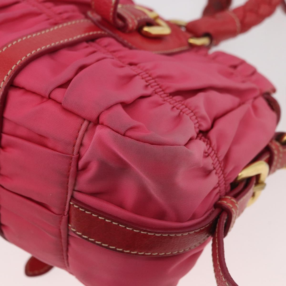 PRADA Shoulder Bag Nylon Leather 2way Pink Gold Auth mr2258