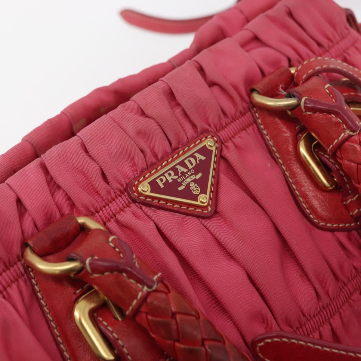 PRADA Shoulder Bag Nylon Leather 2way Pink Gold Auth mr2258