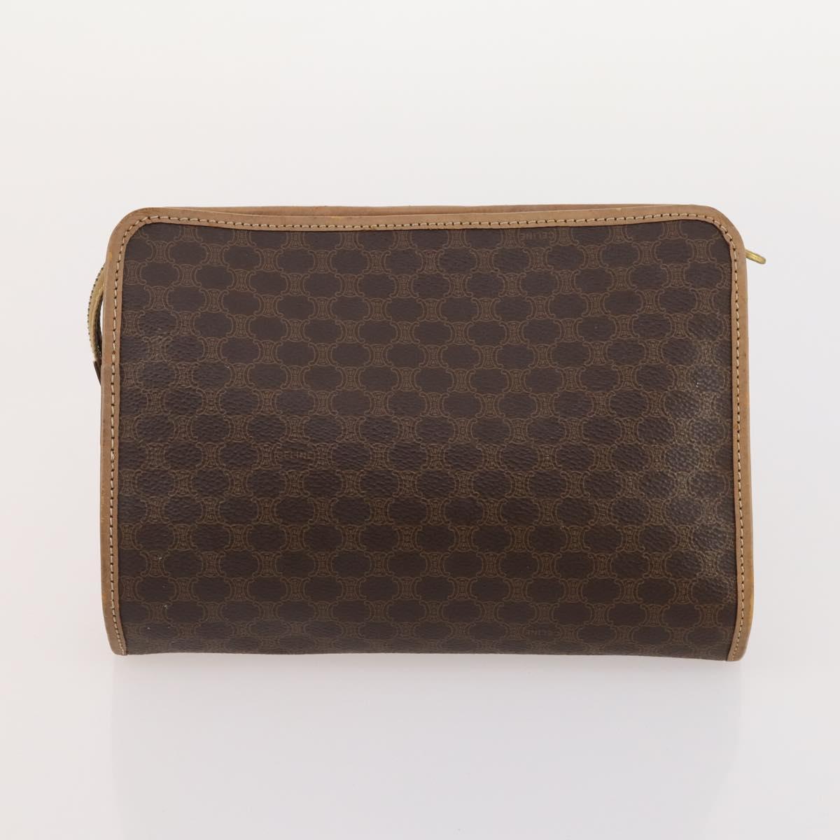 CELINE Macadam Canvas Clutch Bag PVC Leather 5 Set Brown Gold Auth mr2262