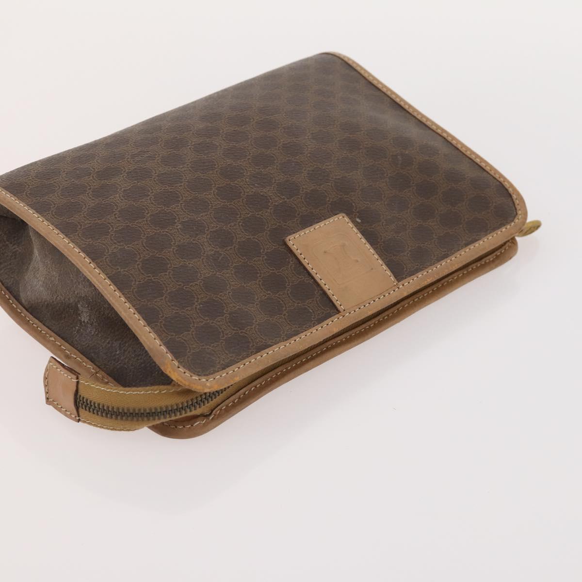 CELINE Macadam Canvas Clutch Bag PVC Leather 5 Set Brown Gold Auth mr2262