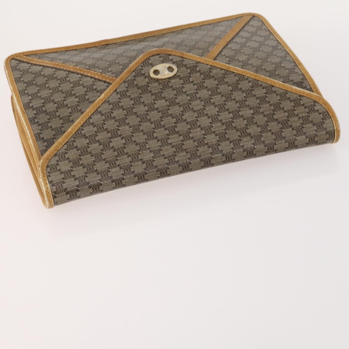 CELINE Macadam Canvas Clutch Bag PVC Leather 5 Set Brown Gold Auth mr2262