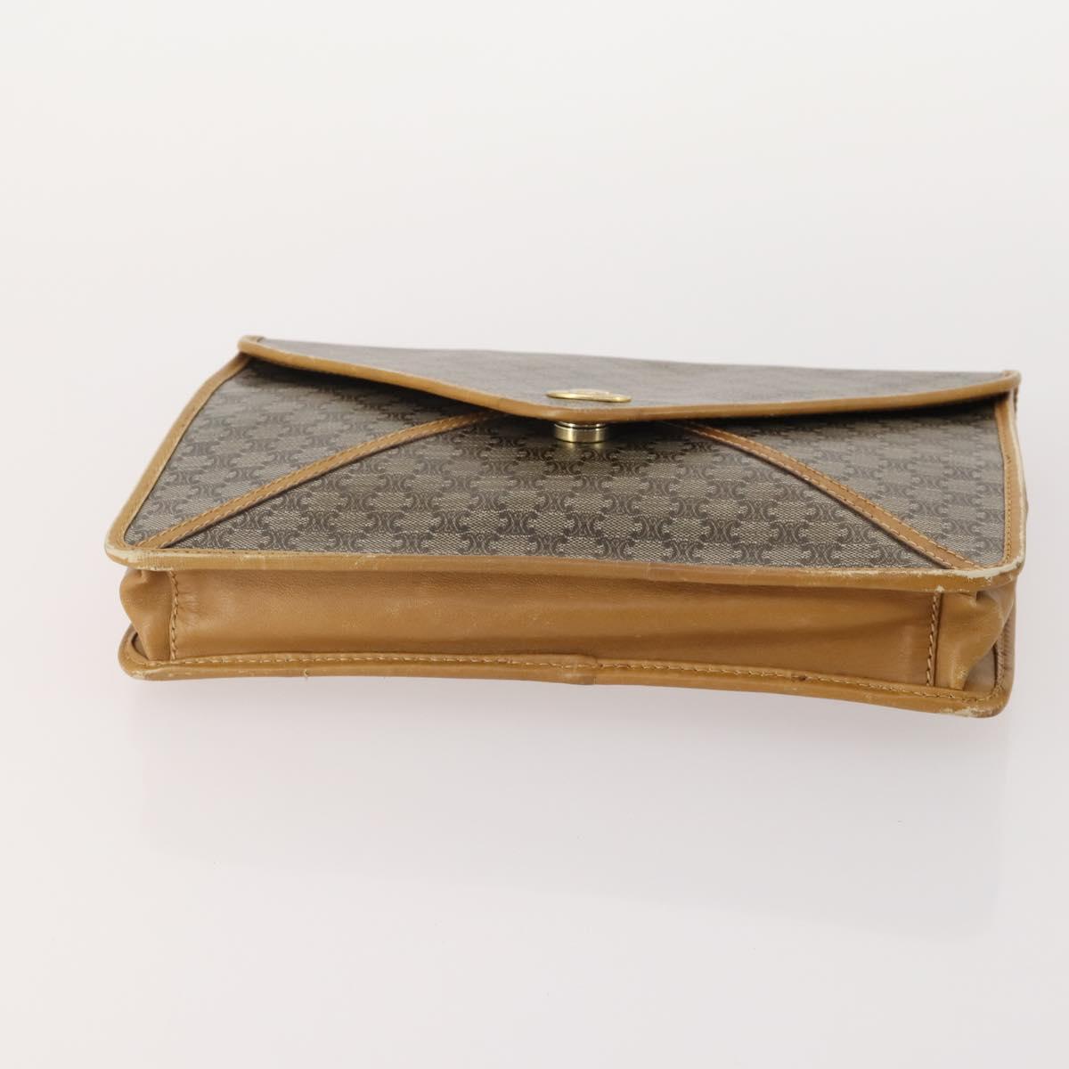 CELINE Macadam Canvas Clutch Bag PVC Leather 5 Set Brown Gold Auth mr2262