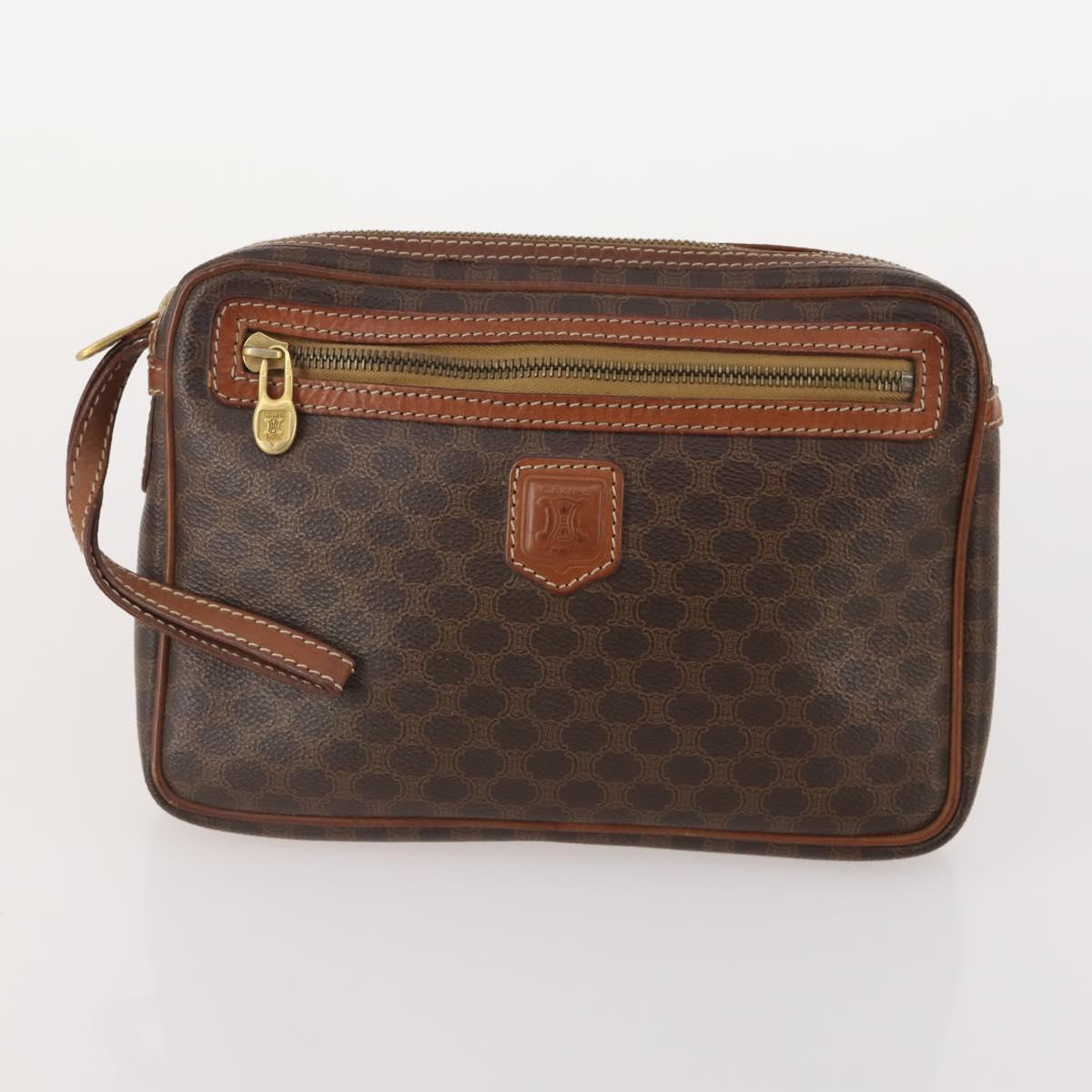 CELINE Macadam Canvas Clutch Bag PVC Leather 5 Set Brown Gold Auth mr2262