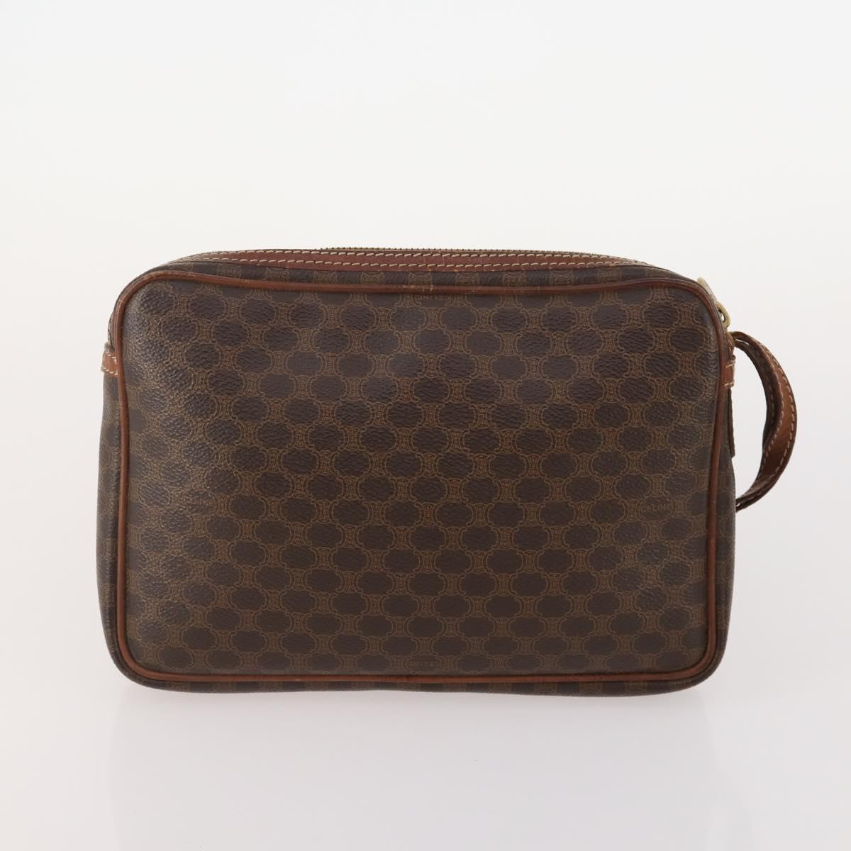 CELINE Macadam Canvas Clutch Bag PVC Leather 5 Set Brown Gold Auth mr2262