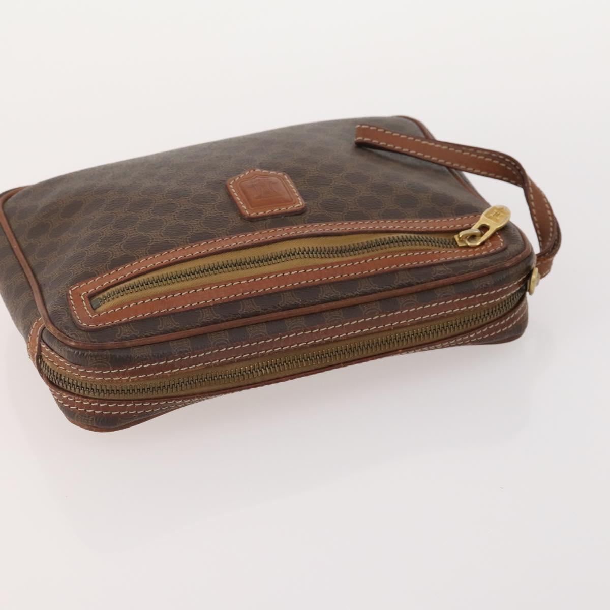 CELINE Macadam Canvas Clutch Bag PVC Leather 5 Set Brown Gold Auth mr2262