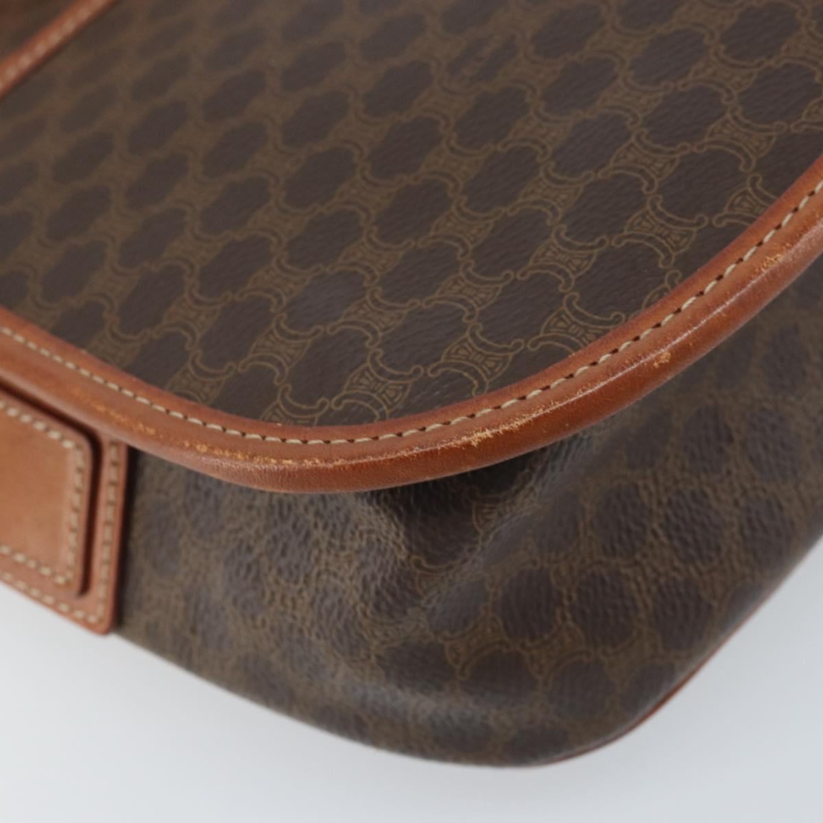 CELINE Macadam Canvas Star Ball Shoulder Bag PVC Leather Brown Gold Auth mr2264