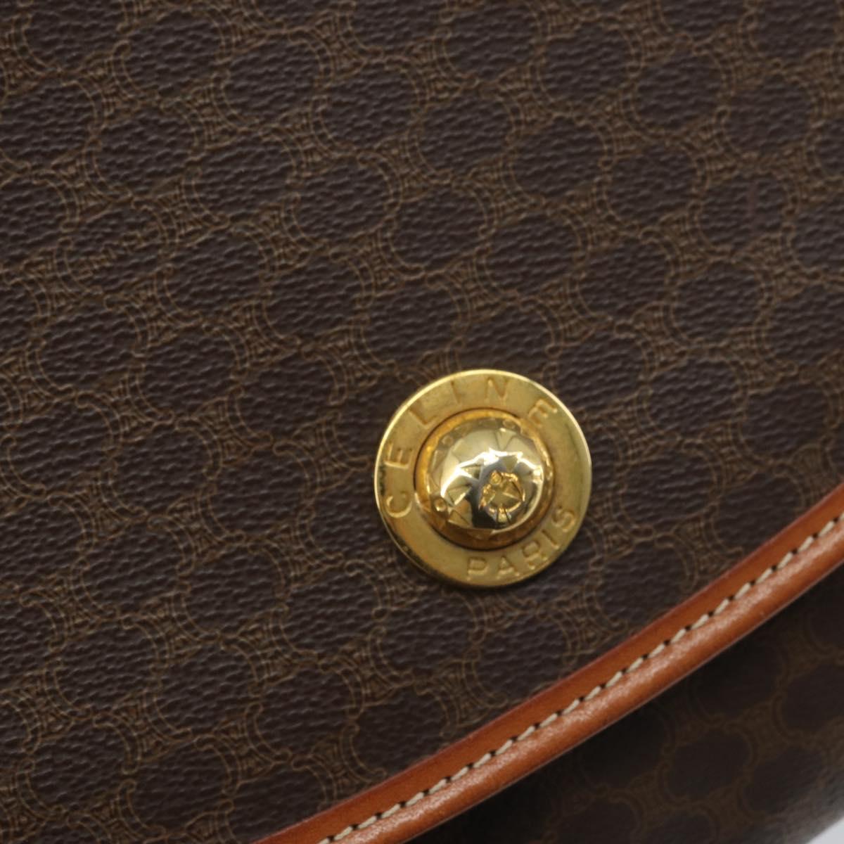 CELINE Macadam Canvas Star Ball Shoulder Bag PVC Leather Brown Gold Auth mr2264