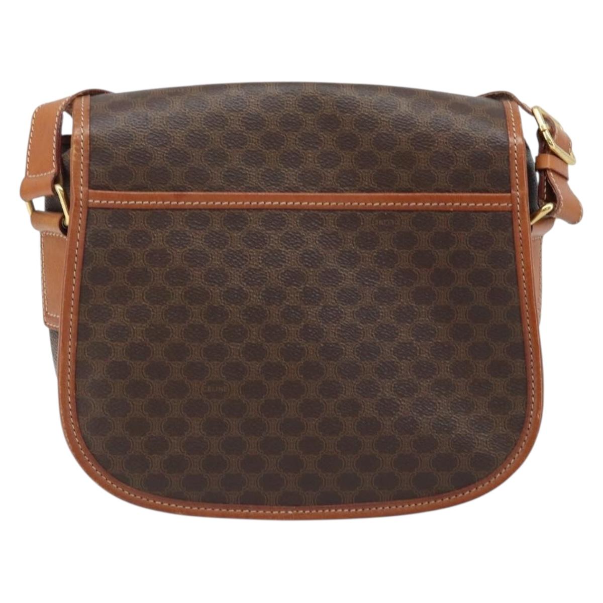 CELINE Macadam Canvas Star Ball Shoulder Bag PVC Leather Brown Gold Auth mr2264
