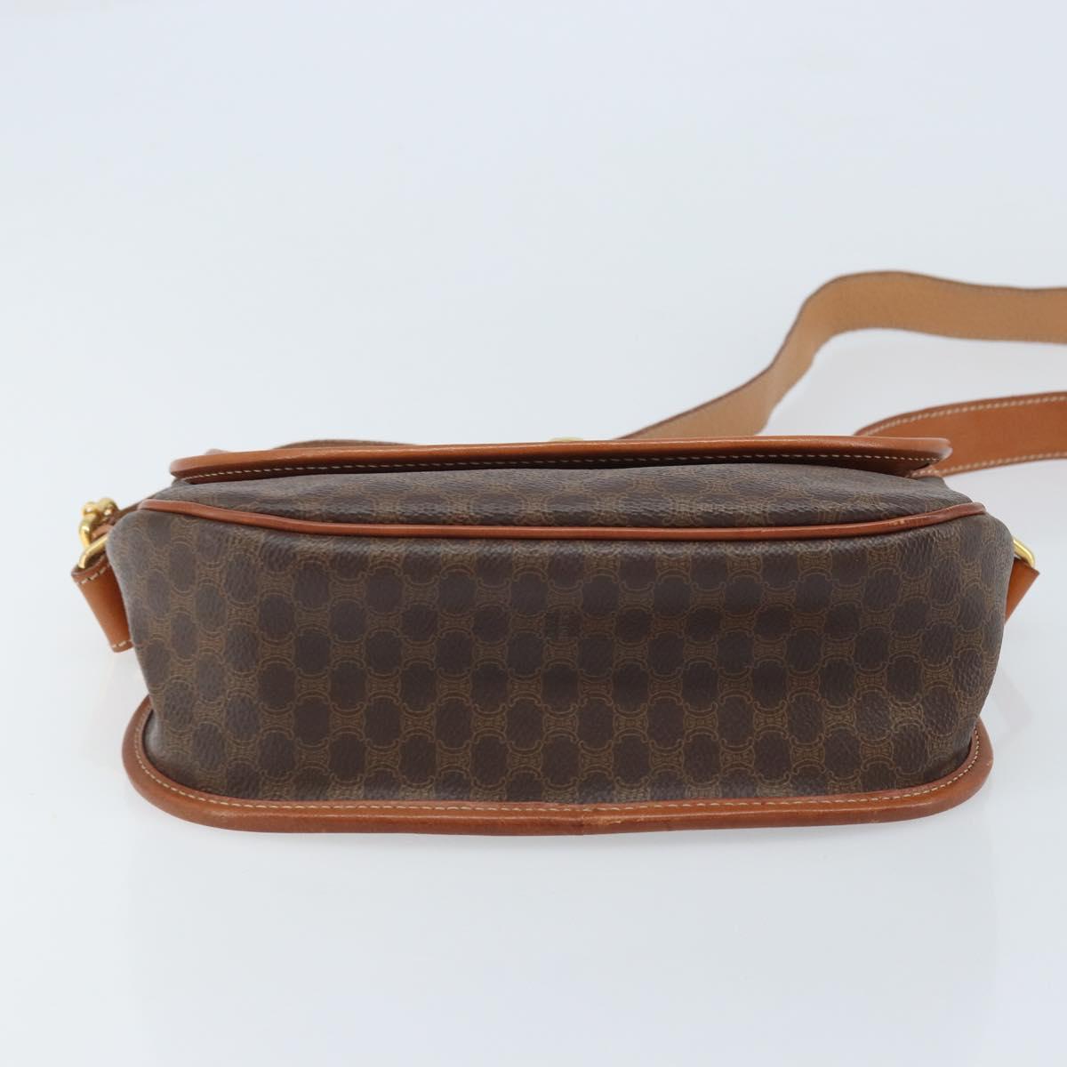 CELINE Macadam Canvas Star Ball Shoulder Bag PVC Leather Brown Gold Auth mr2264