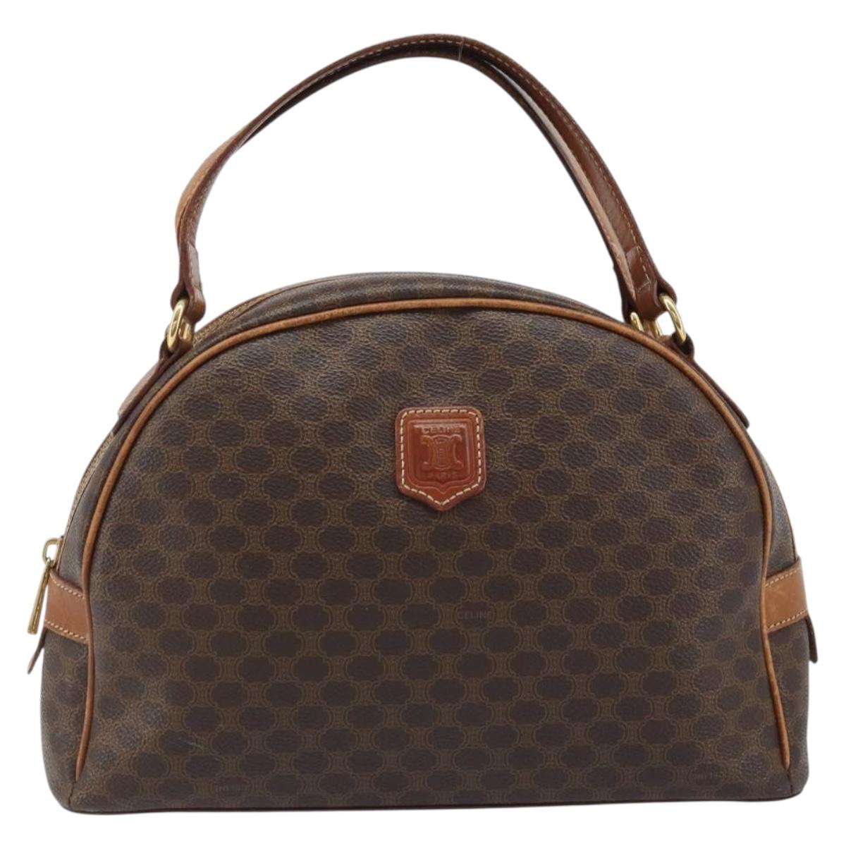 CELINE Macadam Canvas Hand Bag PVC Leather Brown Gold Auth mr2265
