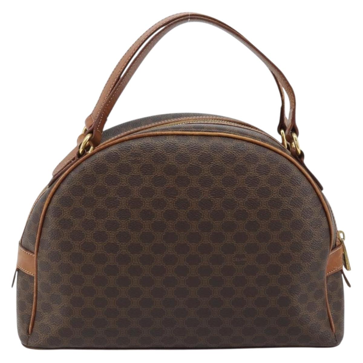 CELINE Macadam Canvas Hand Bag PVC Leather Brown Gold Auth mr2265