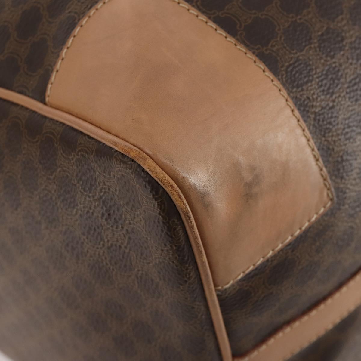 CELINE Macadam Canvas Boston Bag PVC Leather Brown Gold Auth mr2267