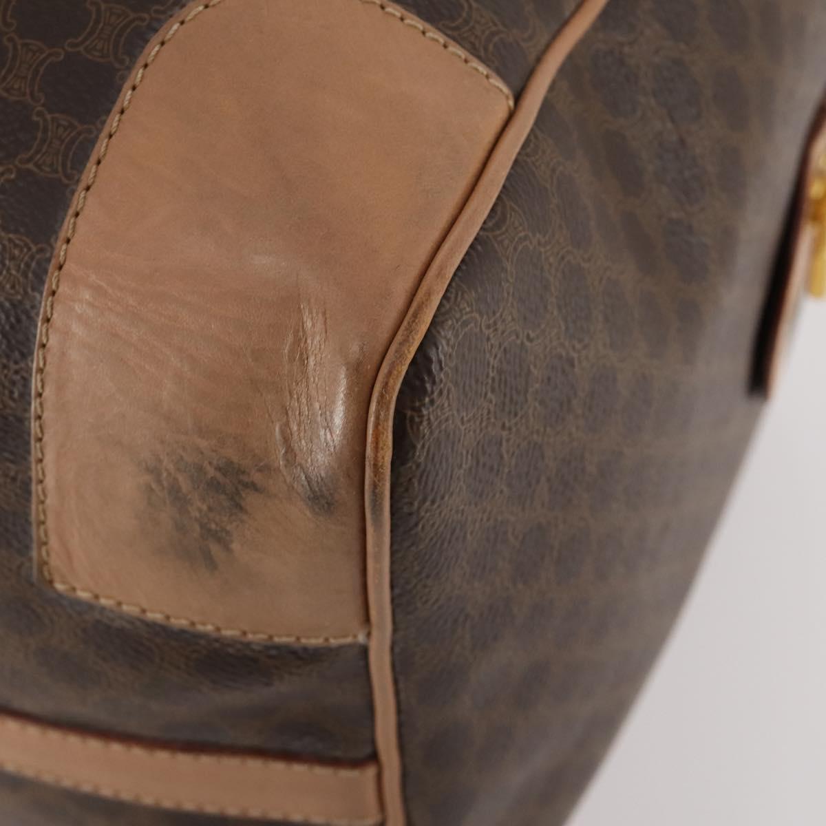 CELINE Macadam Canvas Boston Bag PVC Leather Brown Gold Auth mr2267
