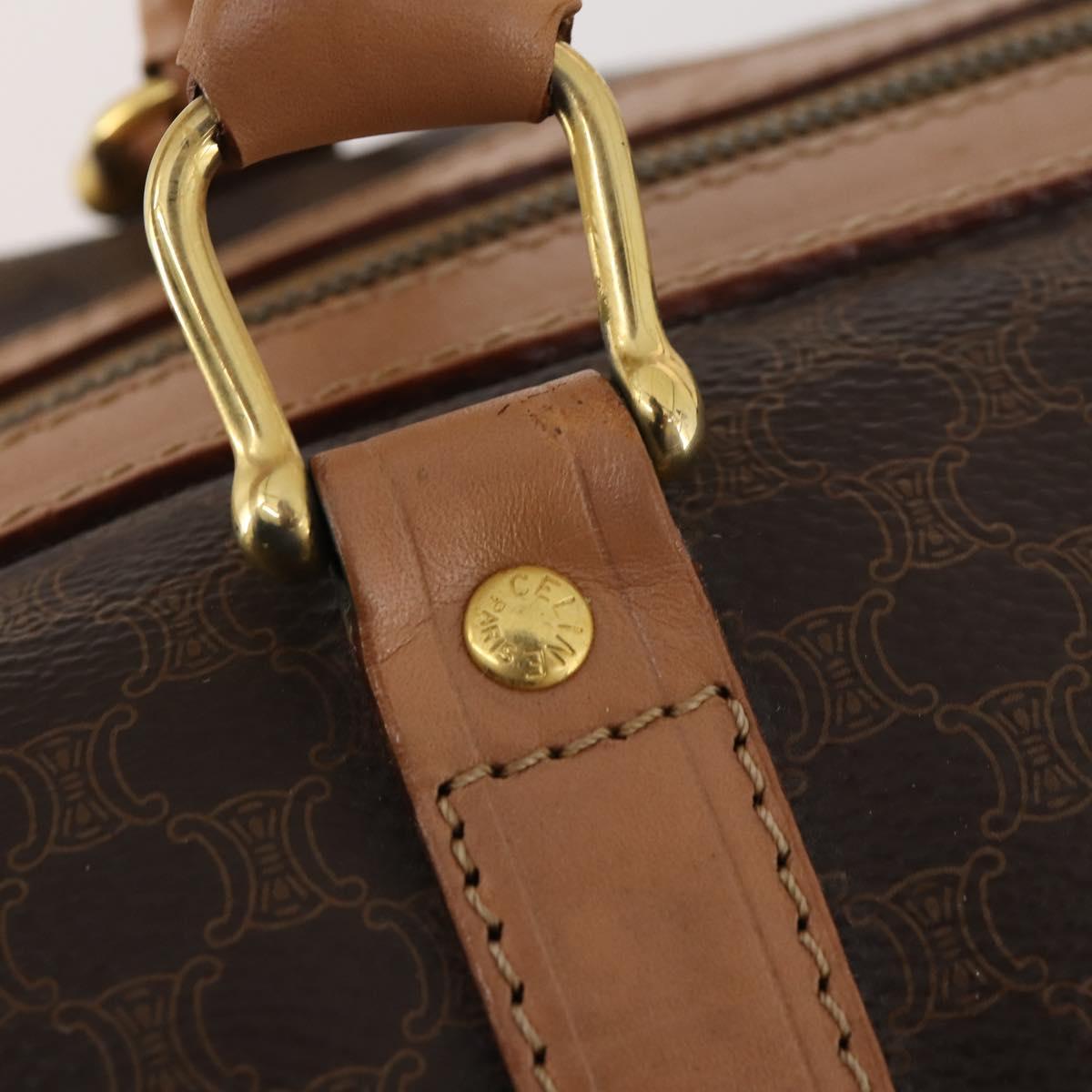 CELINE Macadam Canvas Boston Bag PVC Leather Brown Gold Auth mr2267