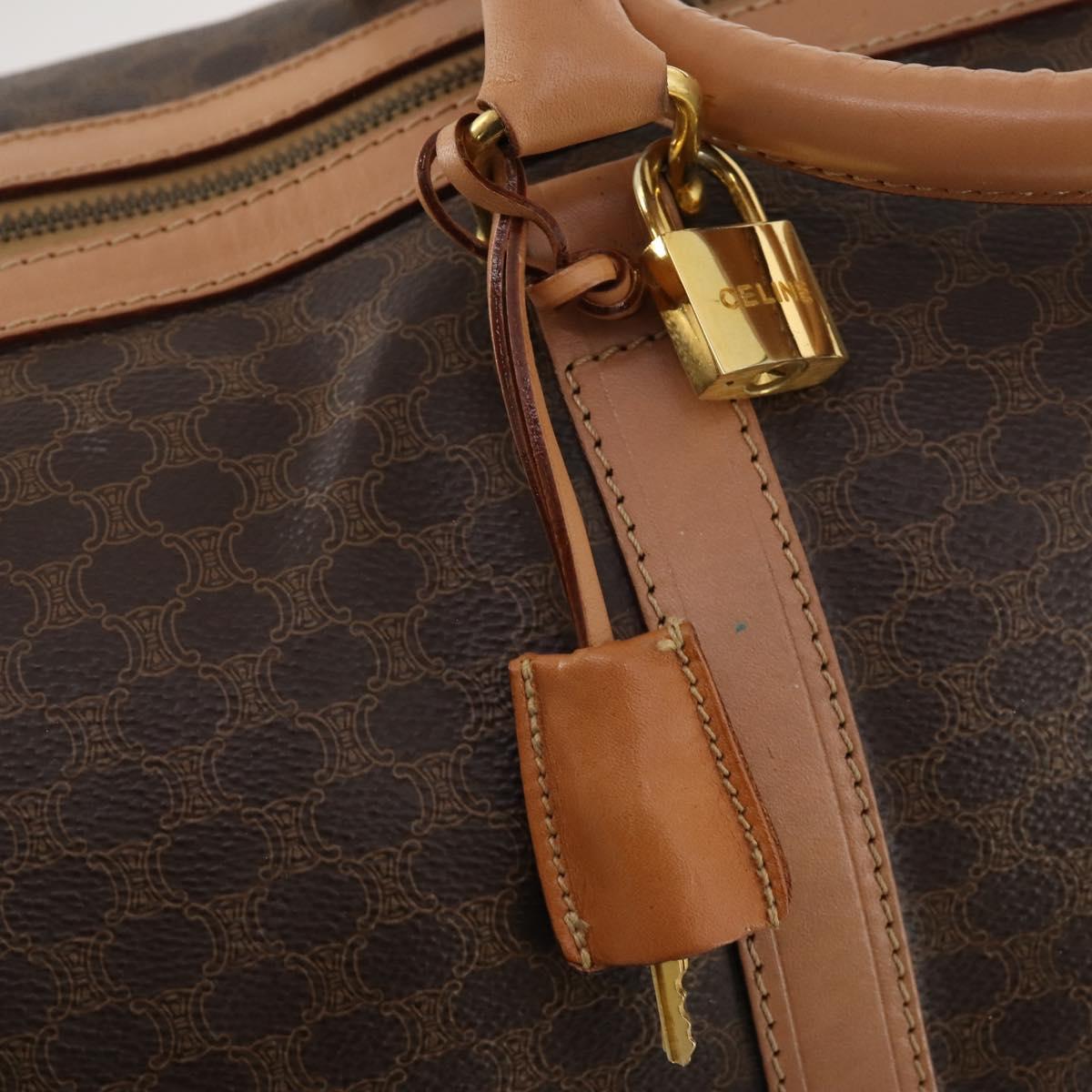 CELINE Macadam Canvas Boston Bag PVC Leather Brown Gold Auth mr2267