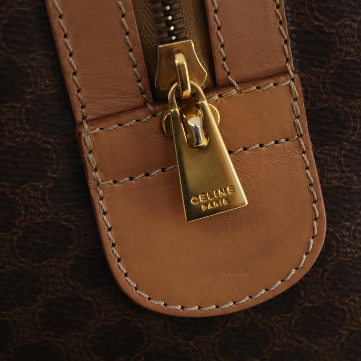 CELINE Macadam Canvas Boston Bag PVC Leather Brown Gold Auth mr2267