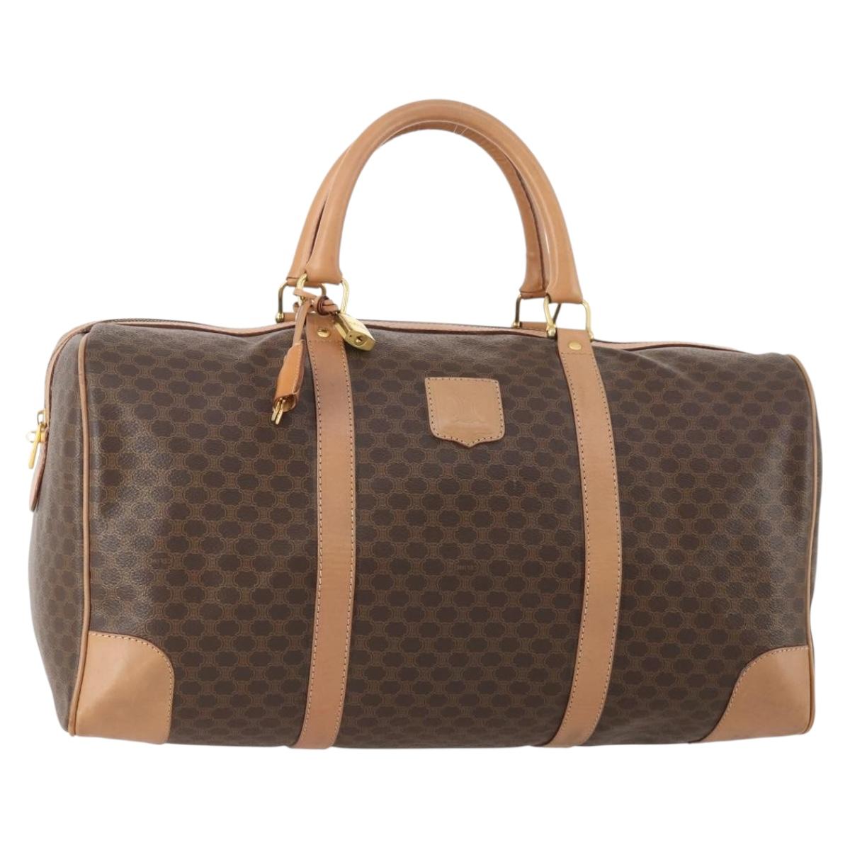 CELINE Macadam Canvas Boston Bag PVC Leather Brown Gold Auth mr2267