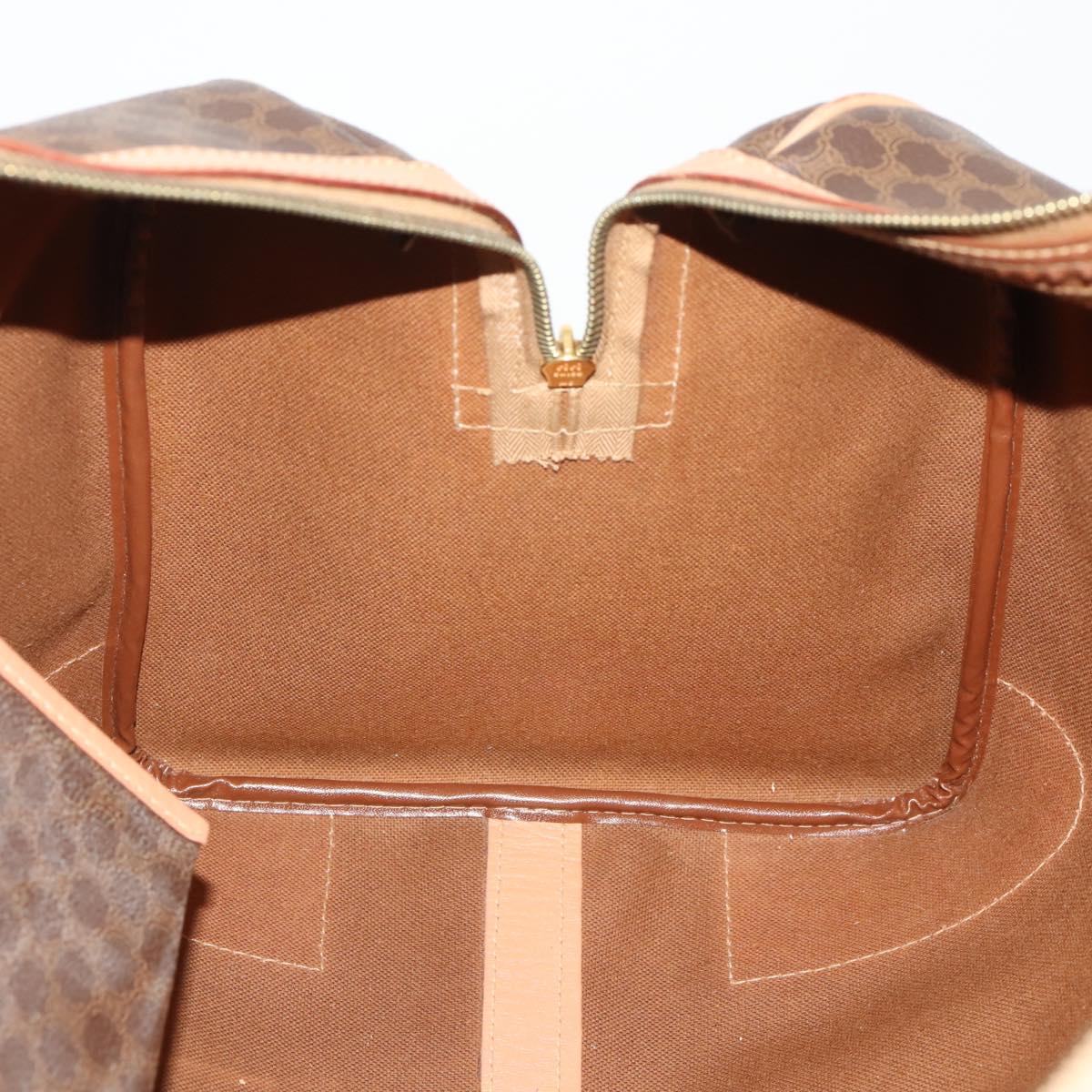 CELINE Macadam Canvas Boston Bag PVC Leather Brown Gold Auth mr2267