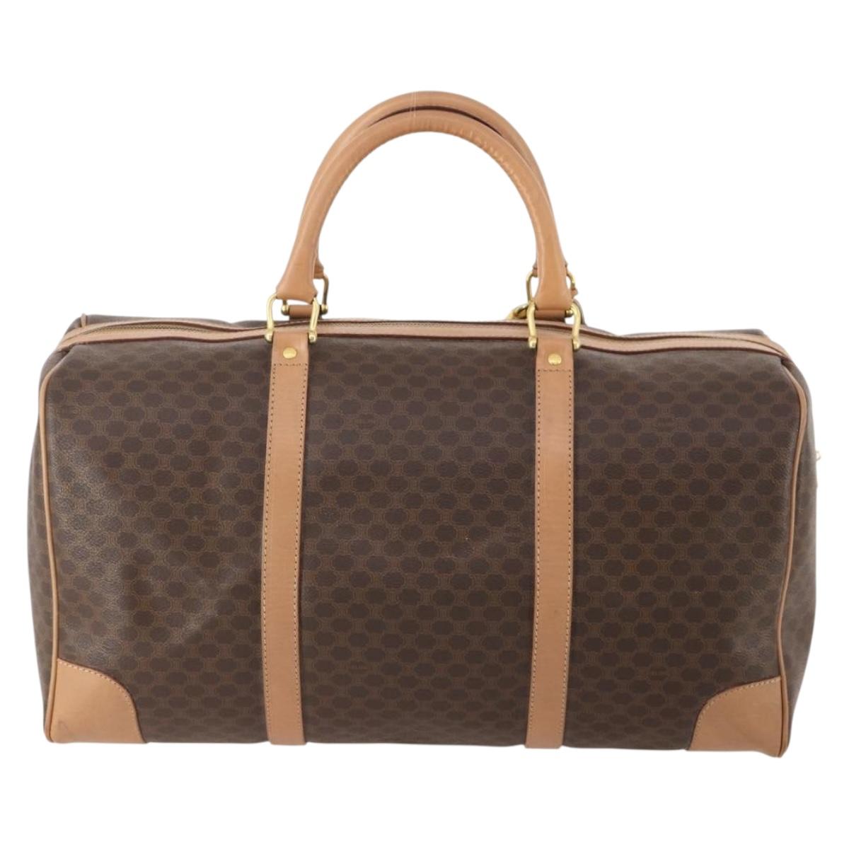 CELINE Macadam Canvas Boston Bag PVC Leather Brown Gold Auth mr2267