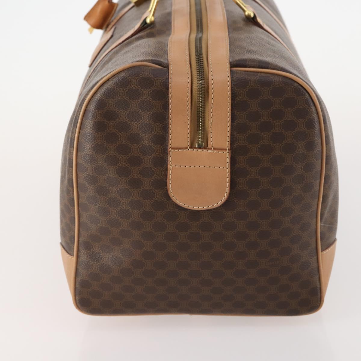 CELINE Macadam Canvas Boston Bag PVC Leather Brown Gold Auth mr2267
