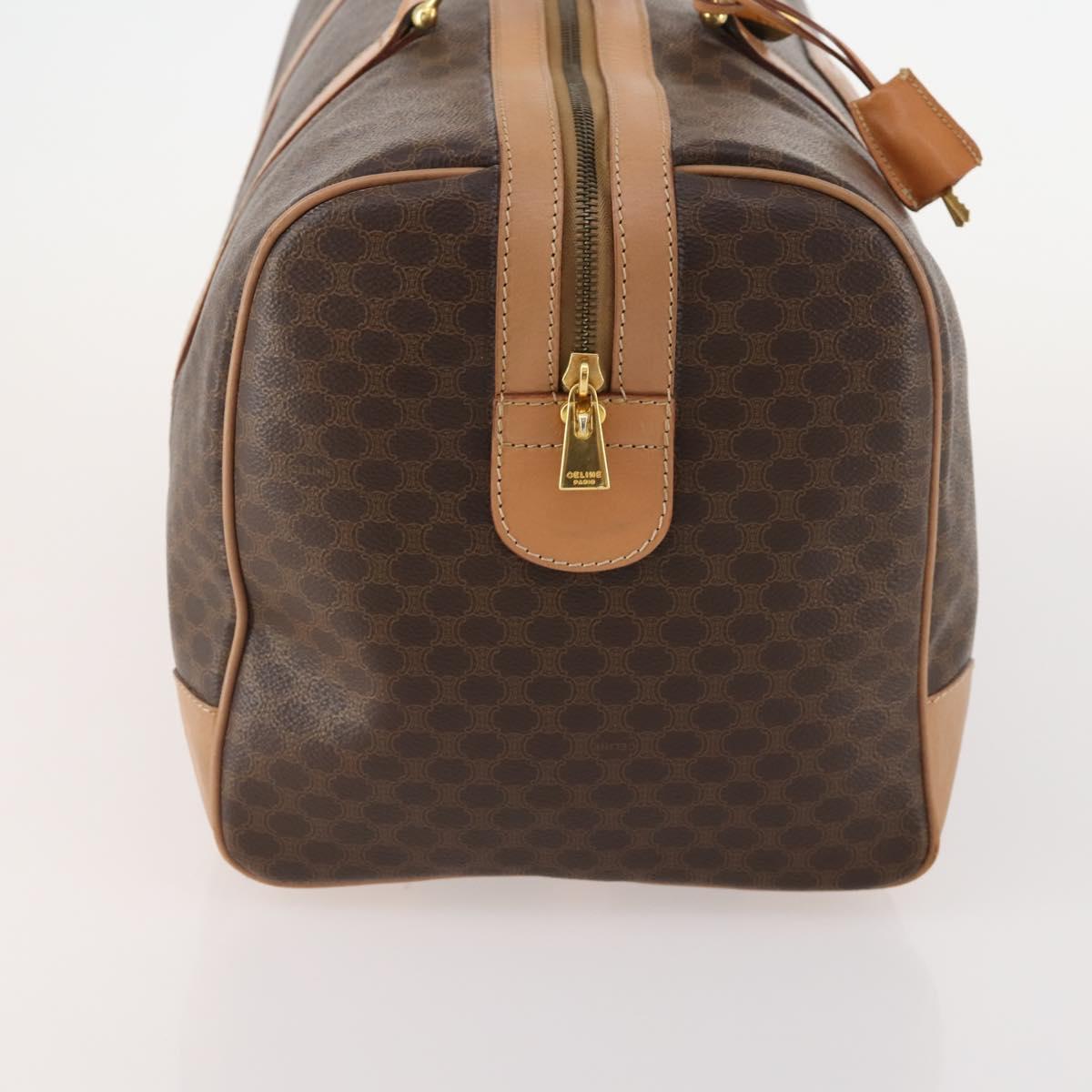 CELINE Macadam Canvas Boston Bag PVC Leather Brown Gold Auth mr2267