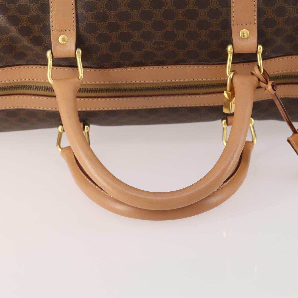 CELINE Macadam Canvas Boston Bag PVC Leather Brown Gold Auth mr2267
