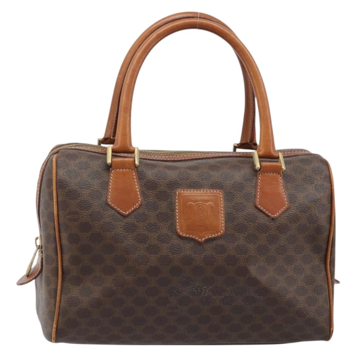 CELINE Macadam Canvas Hand Bag PVC Leather Brown Gold Auth mr2268