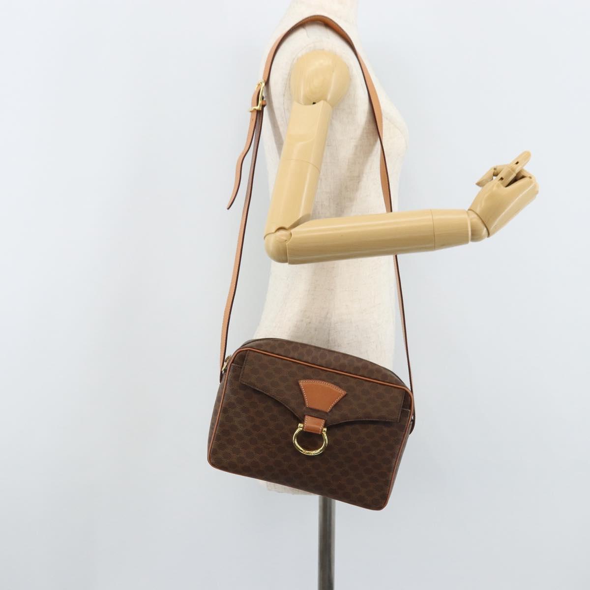 CELINE Macadam Canvas Shoulder Bag PVC Leather Brown Gold Auth mr2269A