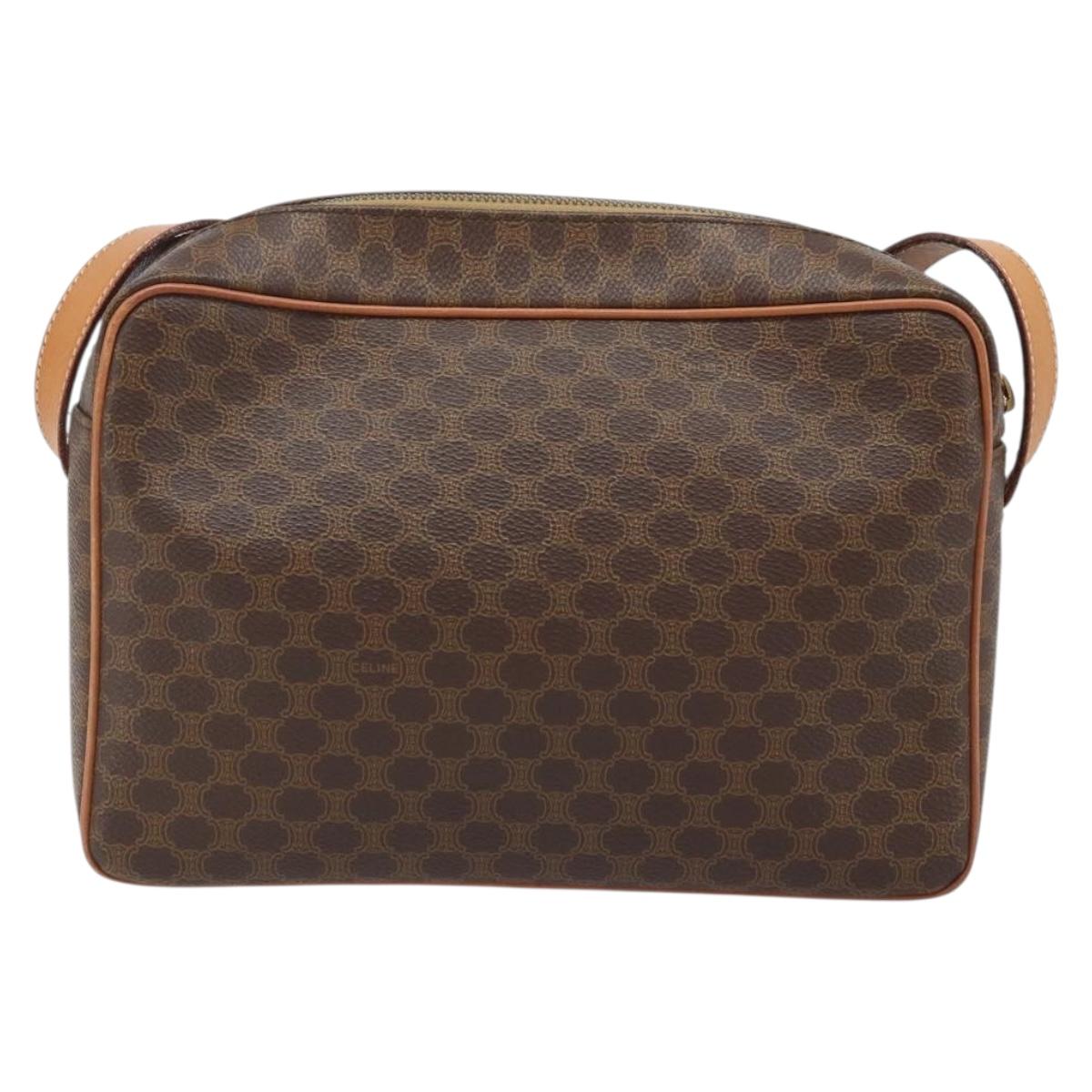 CELINE Macadam Canvas Shoulder Bag PVC Leather Brown Gold Auth mr2269A