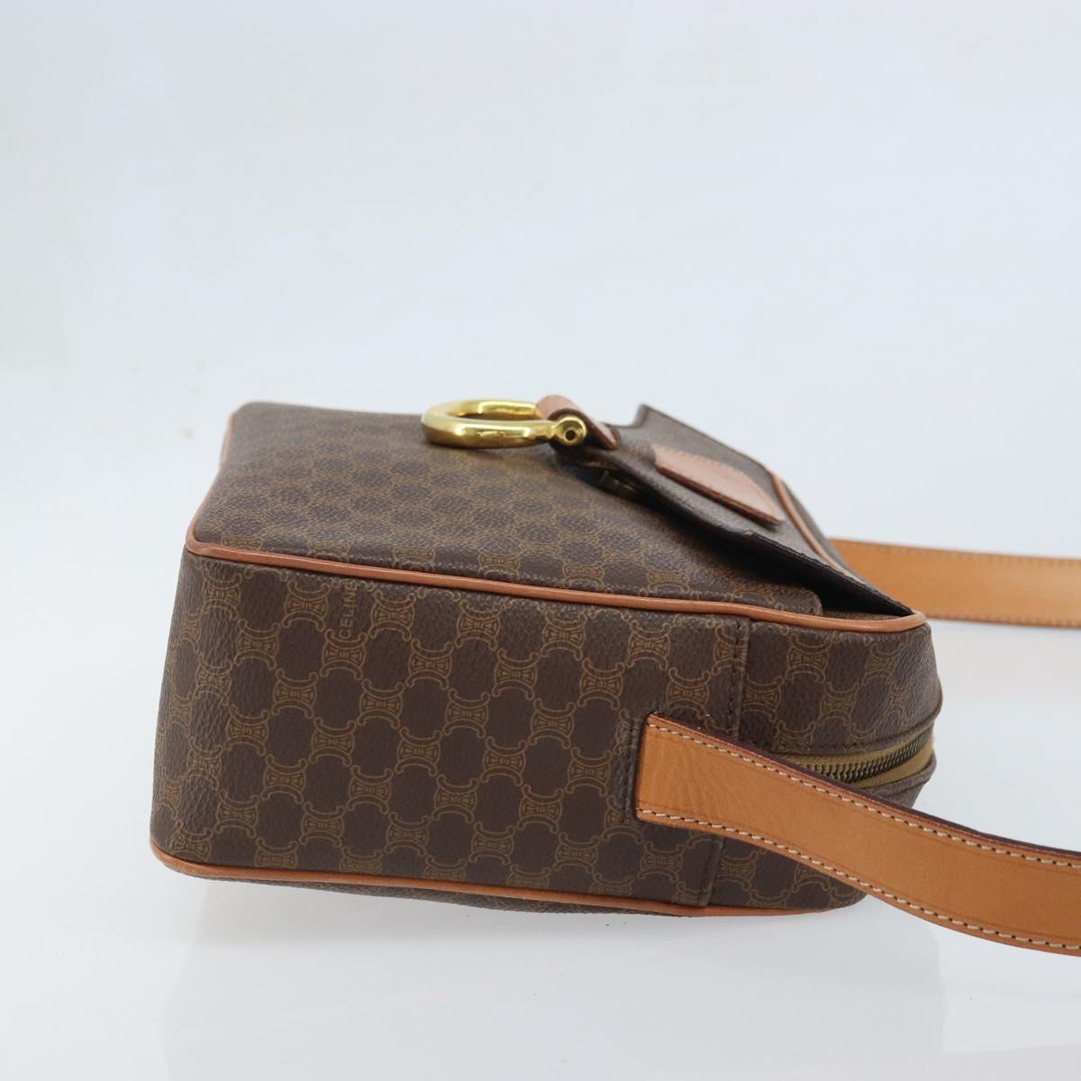 CELINE Macadam Canvas Shoulder Bag PVC Leather Brown Gold Auth mr2269A