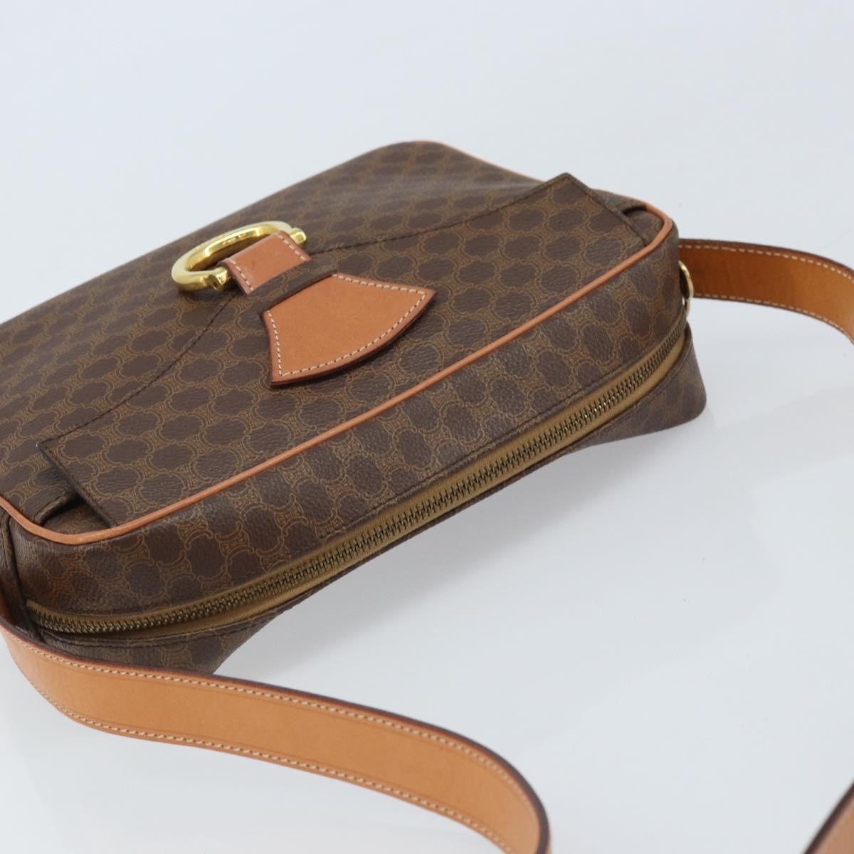 CELINE Macadam Canvas Shoulder Bag PVC Leather Brown Gold Auth mr2269A