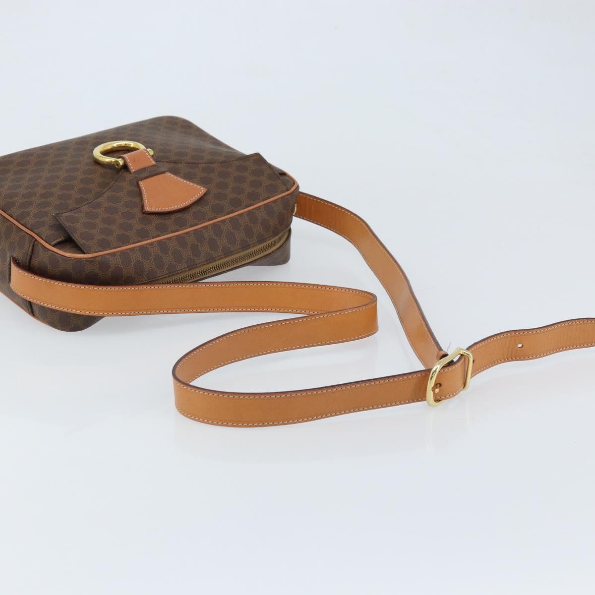 CELINE Macadam Canvas Shoulder Bag PVC Leather Brown Gold Auth mr2269A