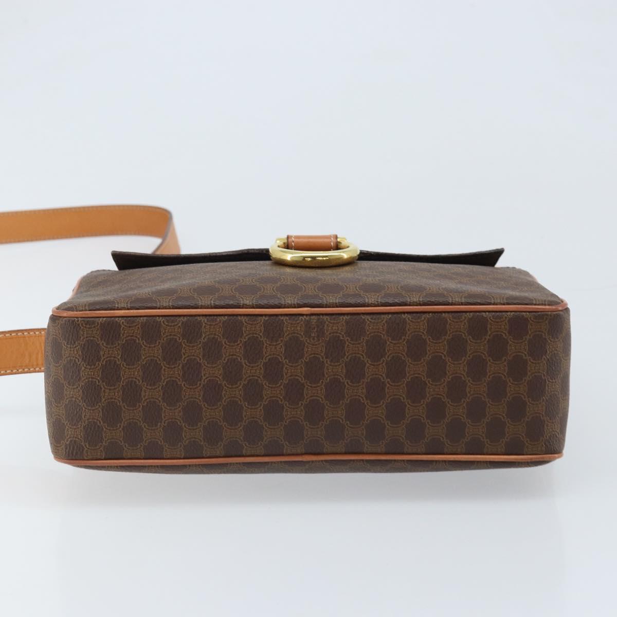 CELINE Macadam Canvas Shoulder Bag PVC Leather Brown Gold Auth mr2269A