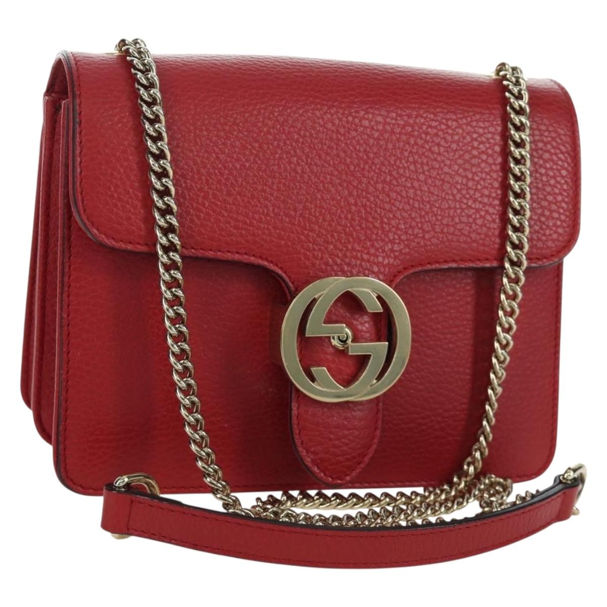 GUCCI Chain Shoulder Bag Leather Red Gold 510304 Auth mr2272V