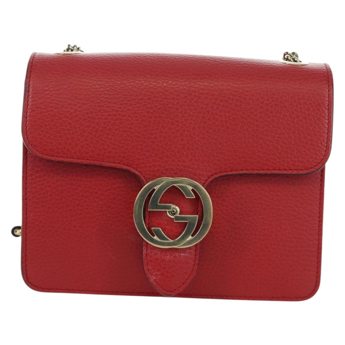 GUCCI Chain Shoulder Bag Leather Red Gold 510304 Auth mr2272V