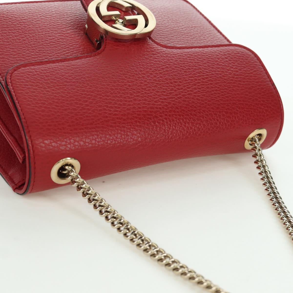 GUCCI Chain Shoulder Bag Leather Red Gold 510304 Auth mr2272V