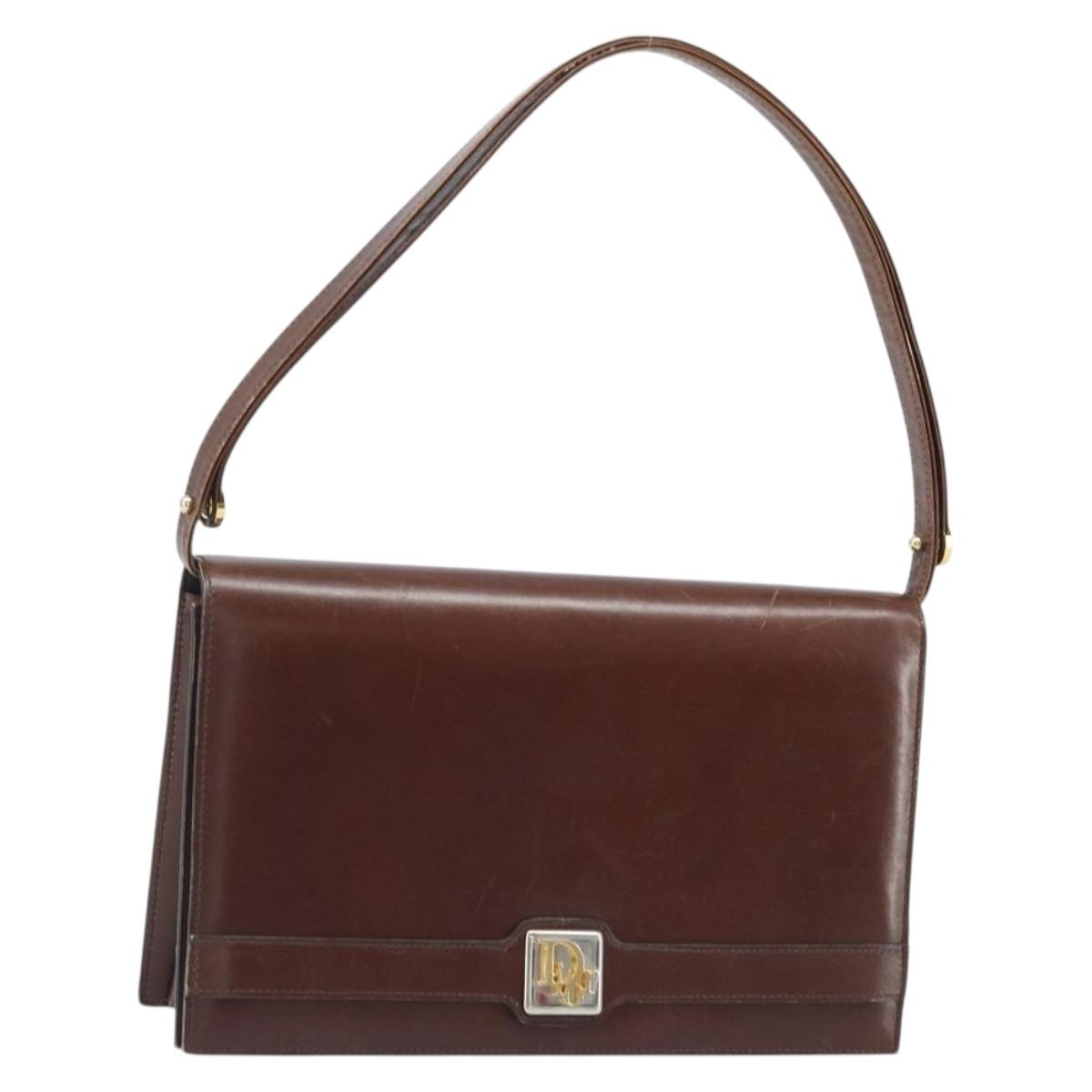 Christian Dior Shoulder Bag Leather Brown Gold Auth mr2273