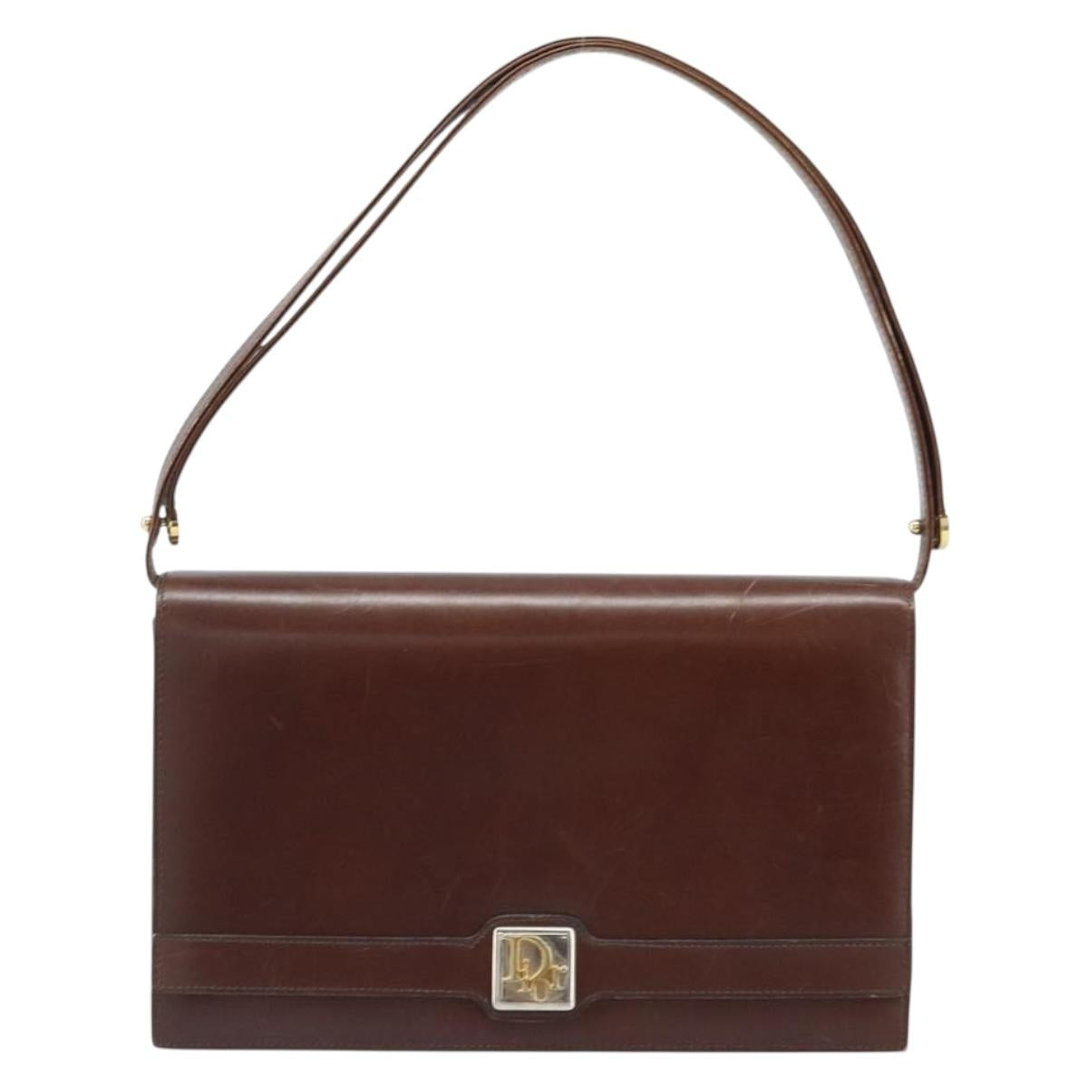 Christian Dior Shoulder Bag Leather Brown Gold Auth mr2273