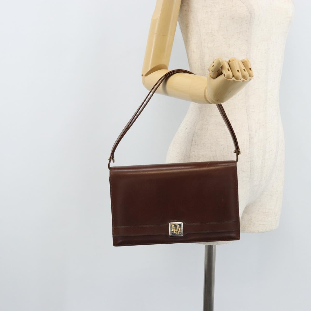 Christian Dior Shoulder Bag Leather Brown Gold Auth mr2273