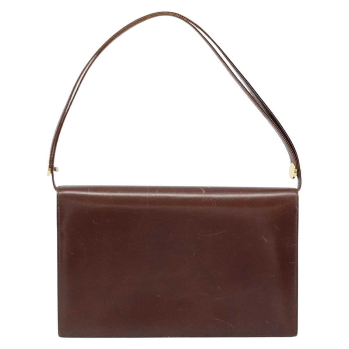 Christian Dior Shoulder Bag Leather Brown Gold Auth mr2273