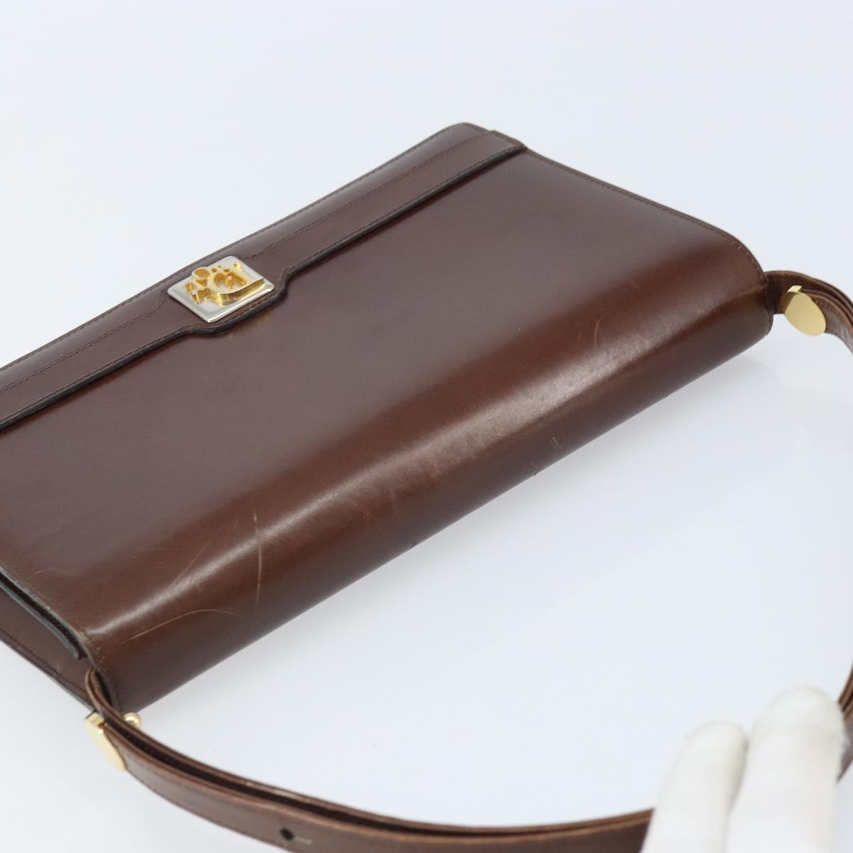 Christian Dior Shoulder Bag Leather Brown Gold Auth mr2273