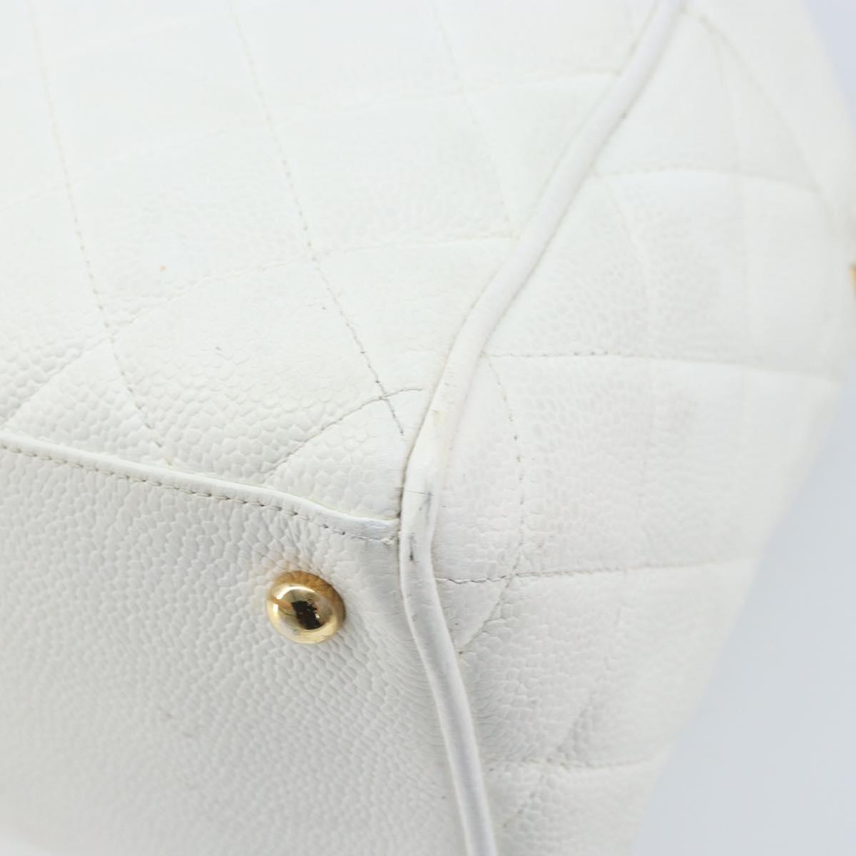 CHANEL Matelasse Boston Bag Caviar Skin White Gold CC Auth mr2276