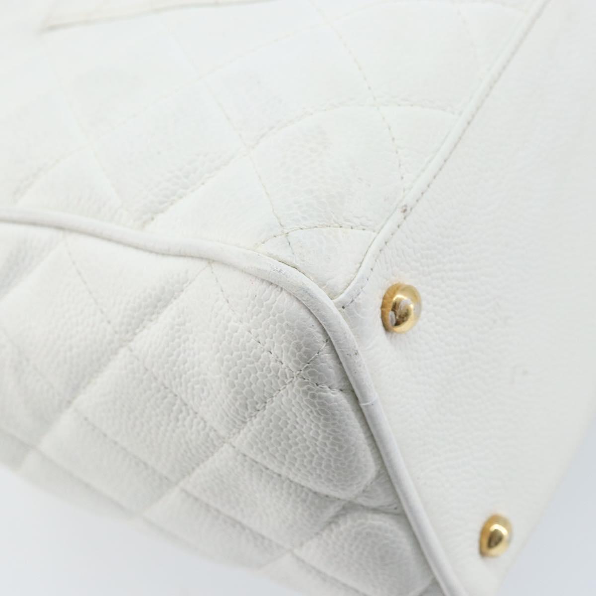 CHANEL Matelasse Boston Bag Caviar Skin White Gold CC Auth mr2276