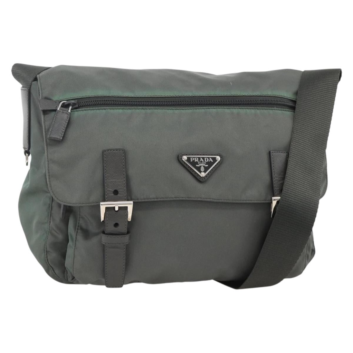 PRADA Shoulder Bag Nylon Gray Silver Auth mr2278A