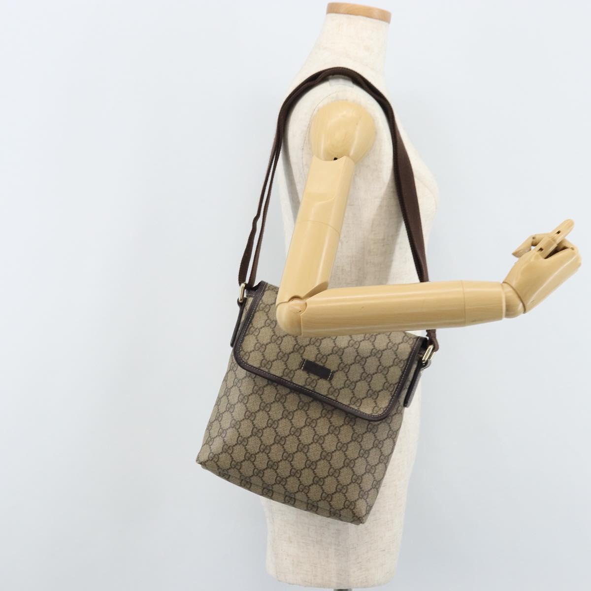 GUCCI GG Supreme Shoulder Bag PVC Gold Beige 223666 Auth mr2283
