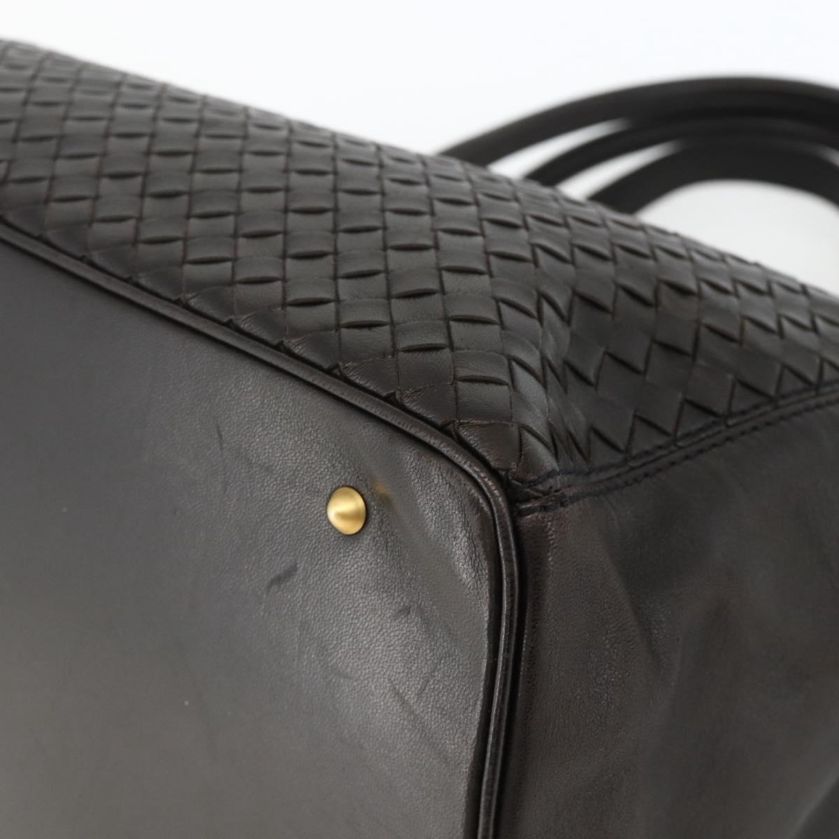 BOTTEGA VENETA INTRECCIATO Hand Bag Leather 2way Black Gold Auth mr2284